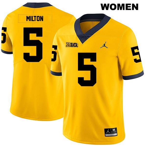 Women's NCAA Michigan Wolverines Joe Milton #5 Yellow Jordan Brand Authentic Stitched Legend Football College Jersey SR25K63YS